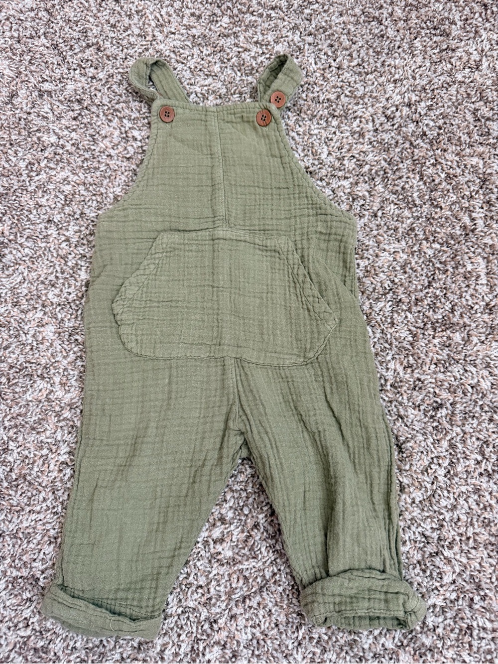 Zara Olive Gauze Kids Overalls with Wooden Buttons